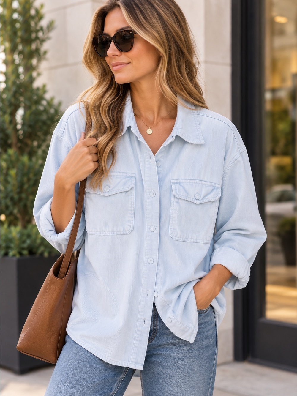 Offline by aerie Pale Blue Button-Up Utility Shirt size XS
